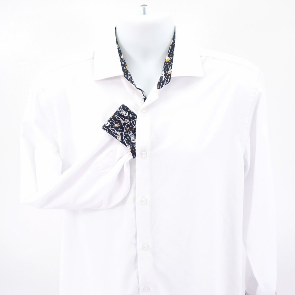 DAMAGED Tom Baine Slim Fit White‎ Halloween Flip Cuff Dress Shirt Large 16-16.5